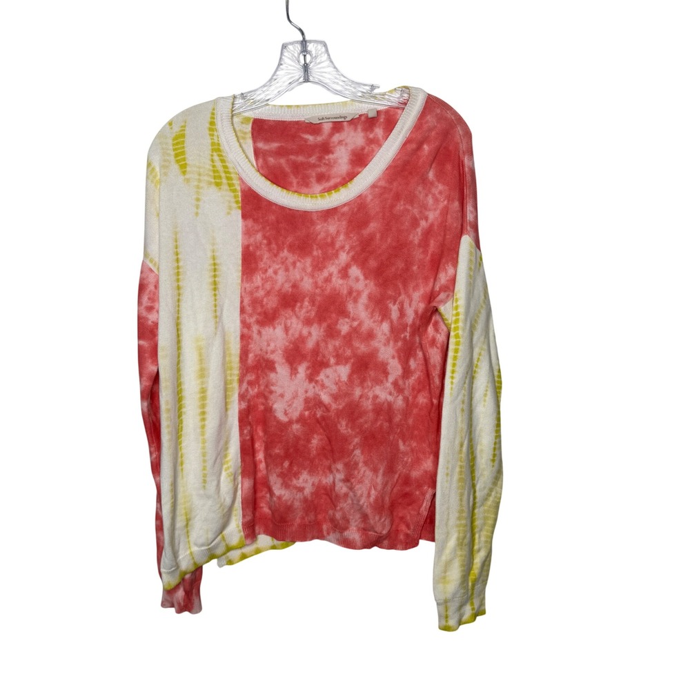Soft Surroundings Pink Yellow Tie Dye Cotton Modal Sweater Womens XS